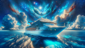 alt_text: Carnival cruise ship sailing through vibrant Australian waters under clear skies.