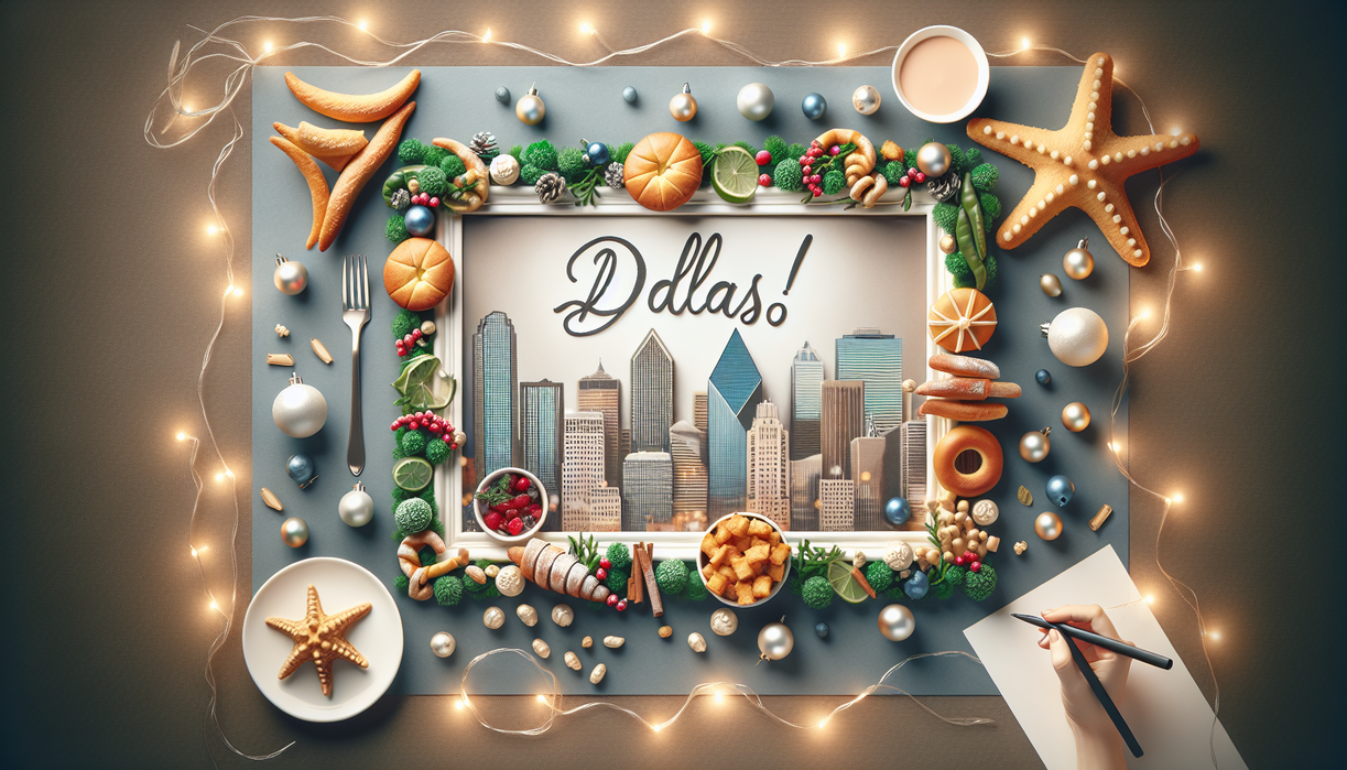 alt_text: Festive Dallas-themed holiday bites arranged for a stylish event planner's gathering.