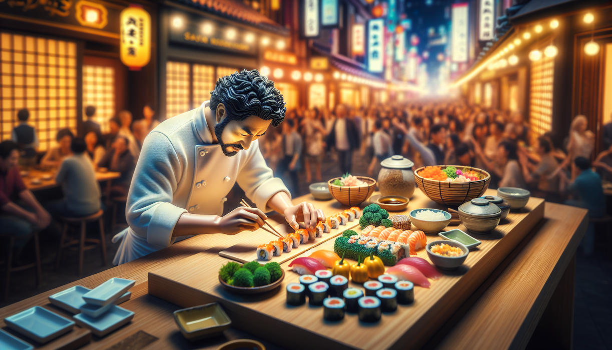 alt_text: Azay’s Restaurant reopens with a chef preparing sushi, celebrating in Little Tokyo.