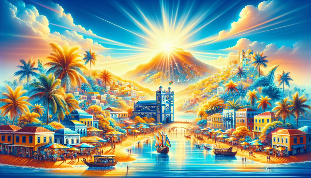 "Cape Verde coastline with clear waters, vibrant landscapes, and sunlit beaches."