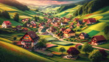 alt_text: Cozy European village with colorful houses and lush greenery, showcasing local charm.