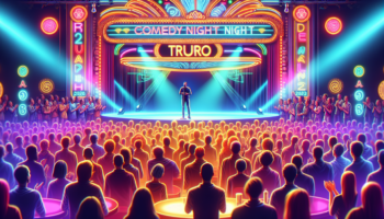 alt_text: "Lively audience under a starry Nova Scotia sky enjoying a comedy show at Coldstream Comedy."