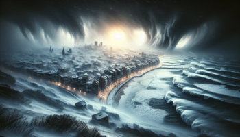 alt_text: Snowy streets in northern Spain, cars and trees covered in snow, people navigate winter weather.