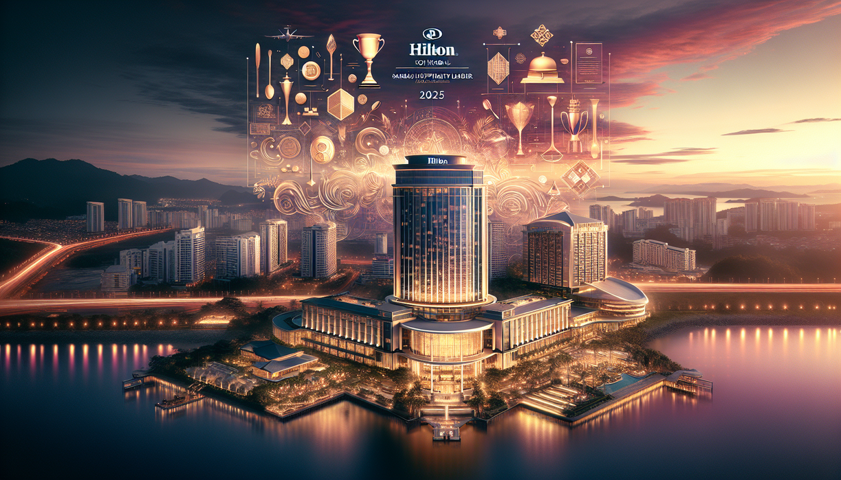 alt_text: Hilton Kota Kinabalu, a symbol of refined luxury in Sabah, stands majestically against the skyline.