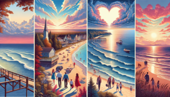 alt_text: Romantic beach scene in Canada with heart-shaped decor and serene coastal views.