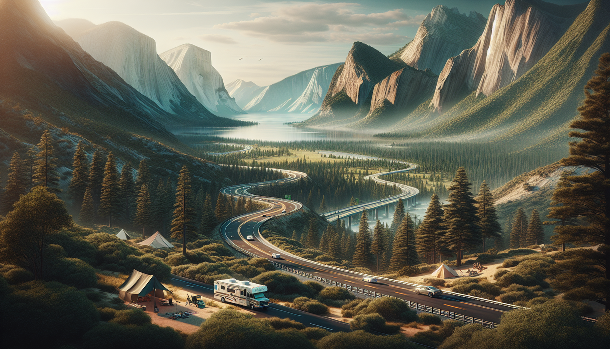 alt_text: "Scenic highway with mountains and forests, perfect for an epic road trip adventure."