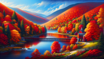 alt_text: A vibrant Vermont landscape in autumn, showcasing colorful fall foliage and a serene setting.