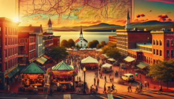alt_text: Scenic view of Burlington, Vermont, with Lake Champlain and vibrant autumn foliage.
