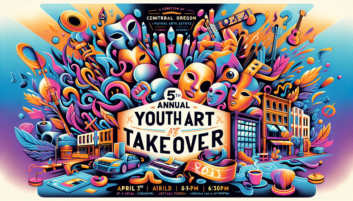 alt_text: Colorful poster promoting youthful creativity at First Friday art events.
