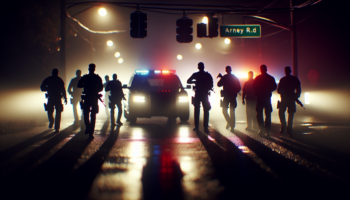 Certainly! Here's the alt text: "Night scene on Arney Road, ominous atmosphere suggests a fatal incident occurred."
