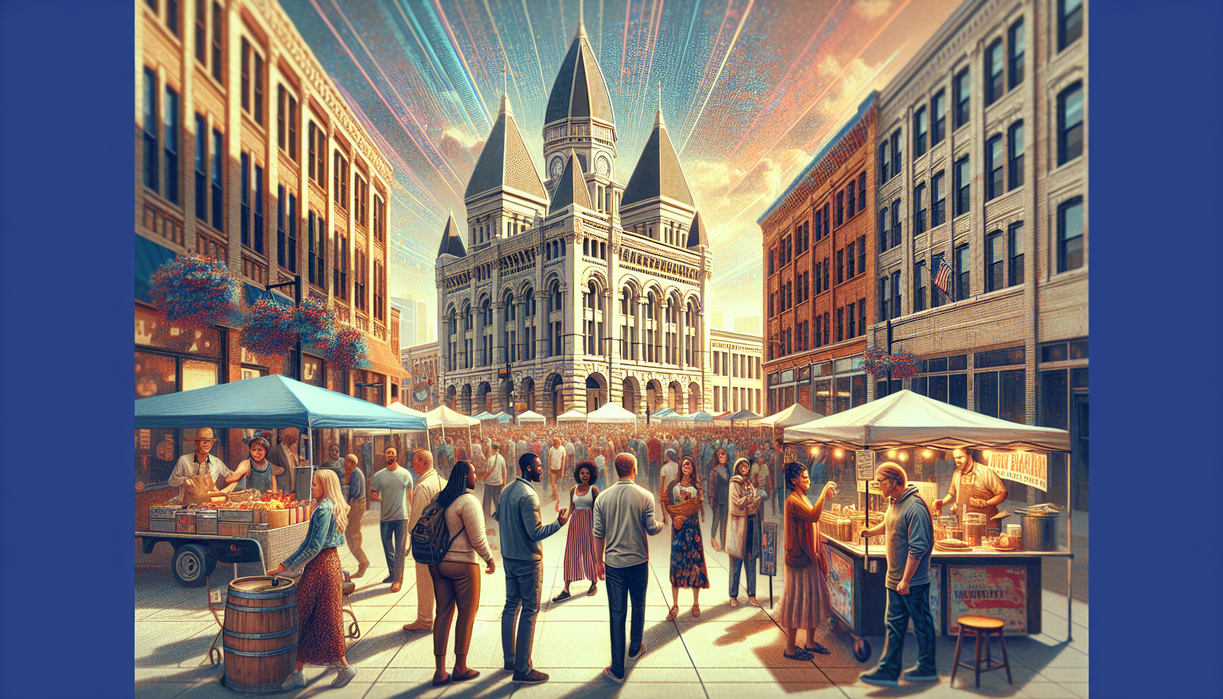 alt_text: "Fort Wayne skyline with historical landmarks and futuristic elements blending together."
